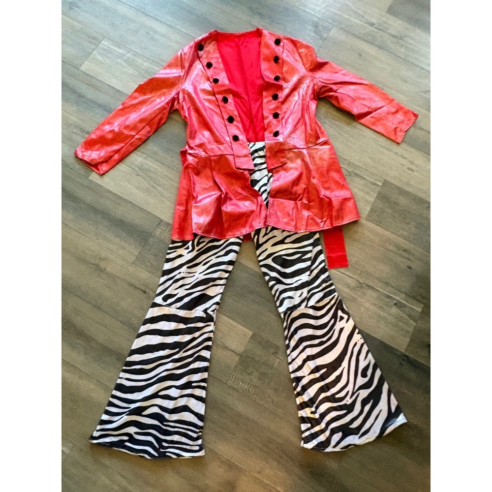 Heavy Metal Hero Rockstar Costume Red Metallic Jacket Zebra Flared Pants Mens OS
